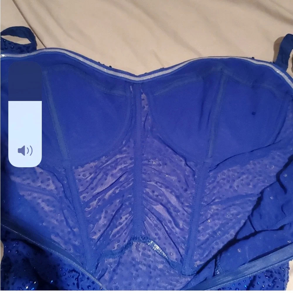 NWT Fashion Nova Royal Blue Rhinestone Crystal Sexy Sheer Mini Dress Jewel Tone - Picture 6 of 6